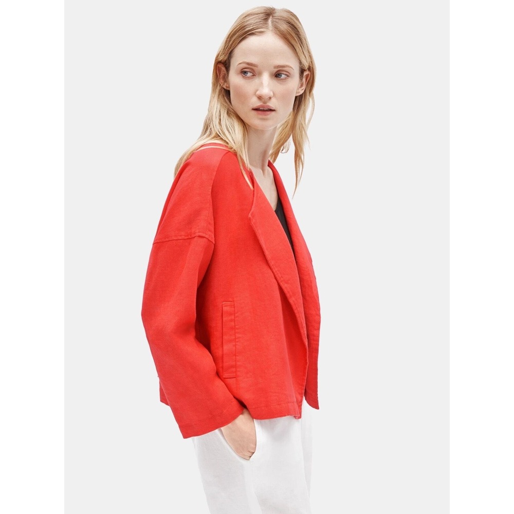 Eileen Fisher Thick Linen Open Front Jacket Cardigan XL Womens Orange Red